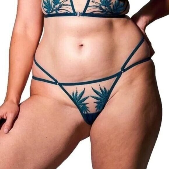 Thistle And Spire Brooklyn Haze Thong Sheer Floral Emerald Biscotti Green 3X - Picture 1 of 5